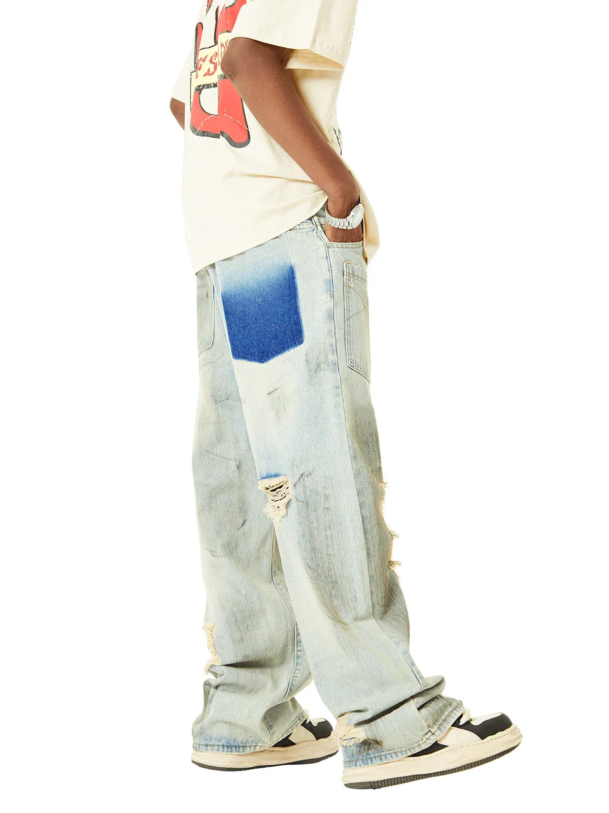 1984 Retro Washed Reverse Design Hip-Hop Jeans