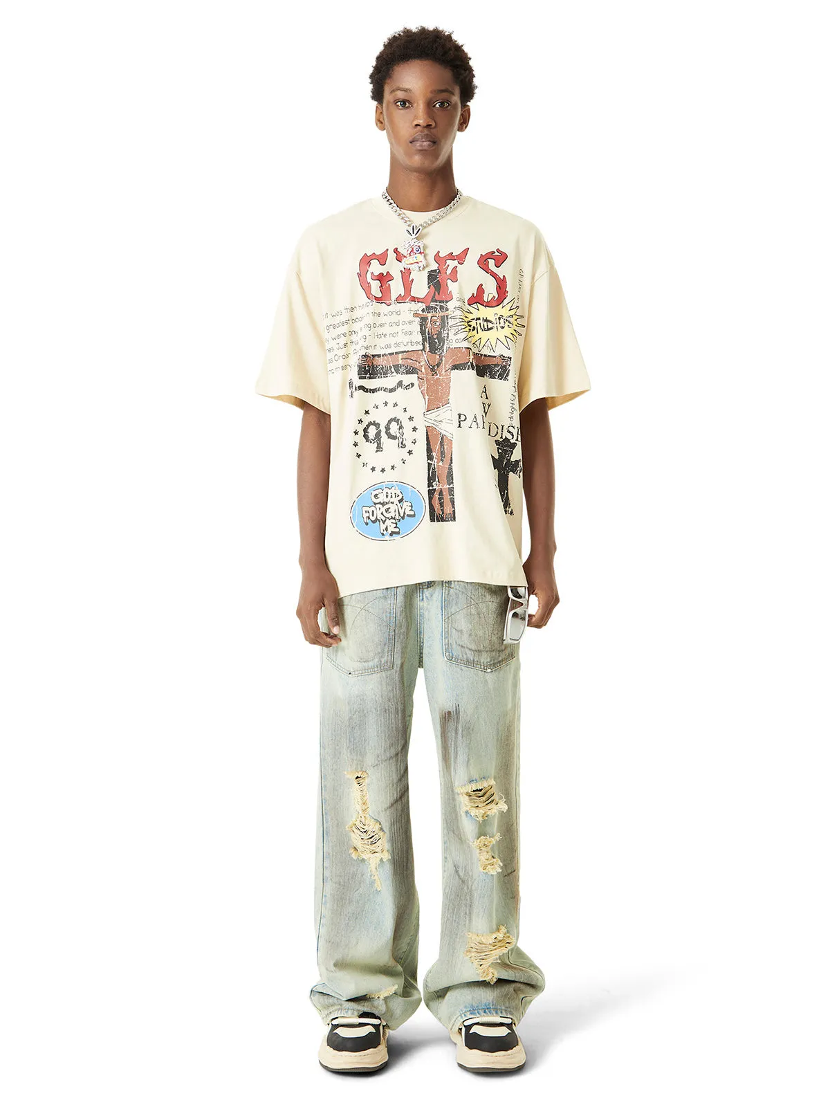 1984 Retro Washed Reverse Design Hip-Hop Jeans