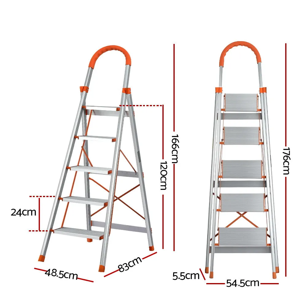 5 Step Ladder Multi-Purpose Folding Aluminium Light Weight Non Slip Platform