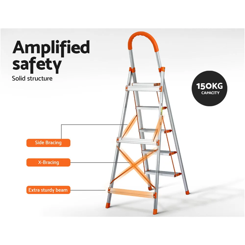 5 Step Ladder Multi-Purpose Folding Aluminium Light Weight Non Slip Platform