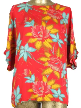 60s Mod Tropical Hawaiian Oversized Half Sleeve Pullover Blouse