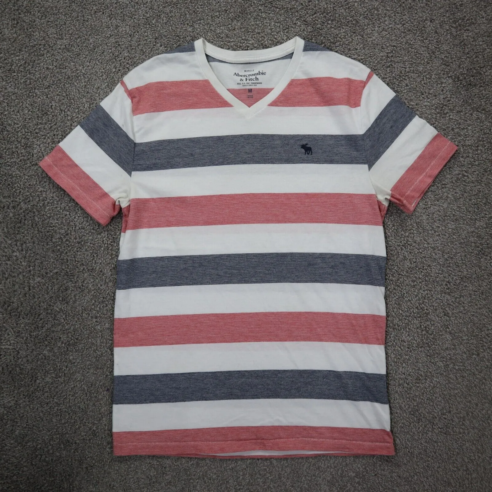 Abercrombie & Fitch Mens Striped T Shirt V Neck Short Sleeves Pink White Size M