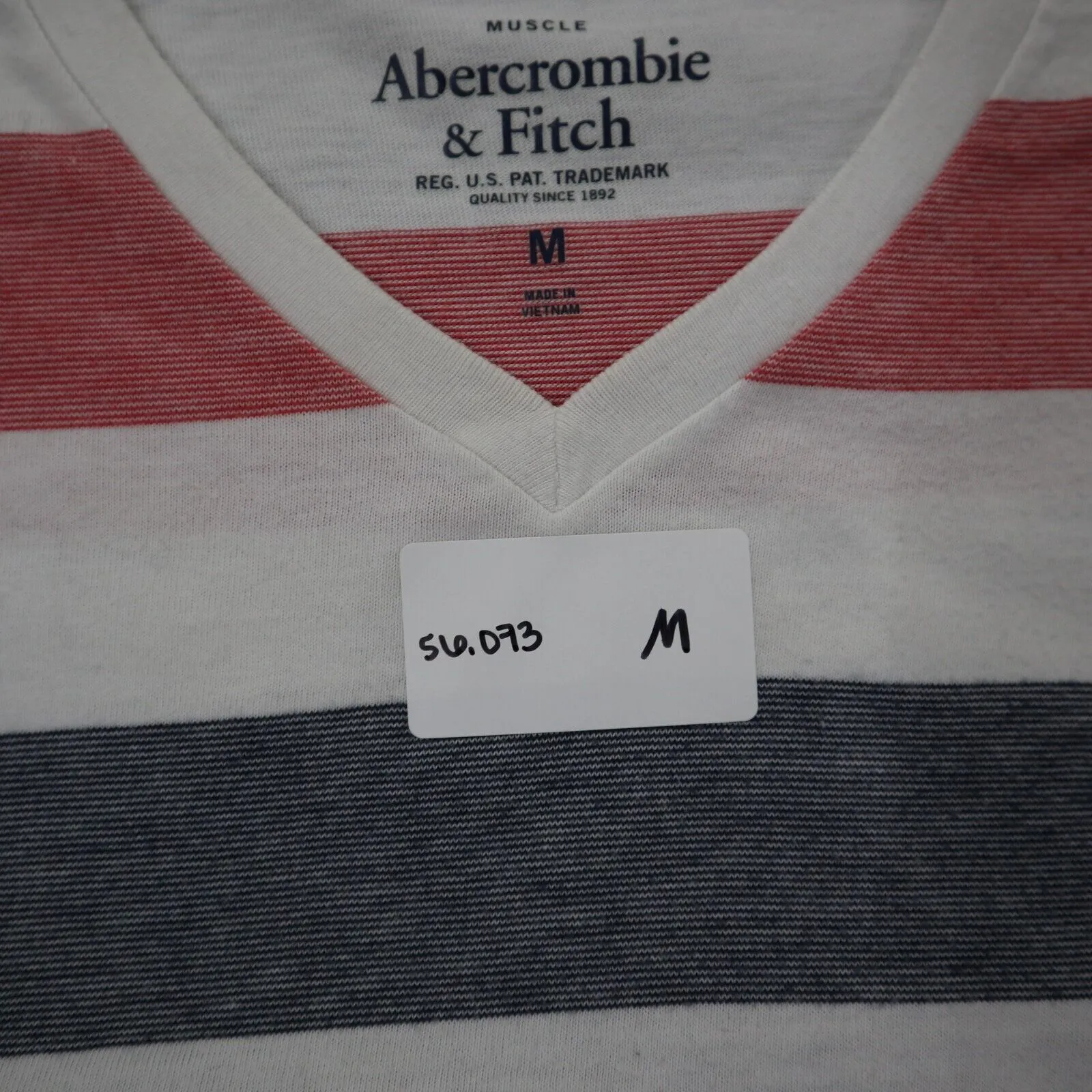 Abercrombie & Fitch Mens Striped T Shirt V Neck Short Sleeves Pink White Size M