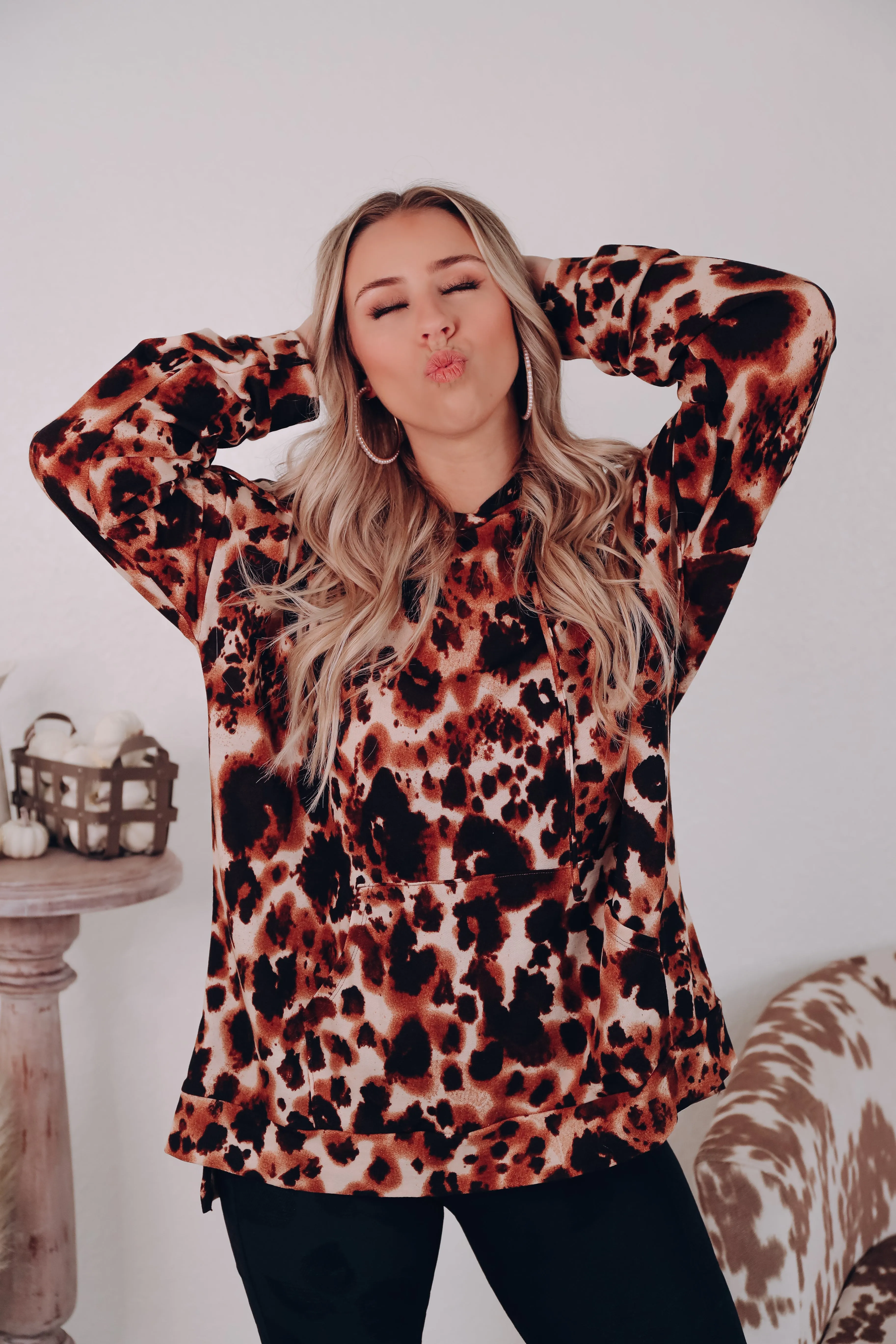 Abstract Leopard Print Hoodie Top