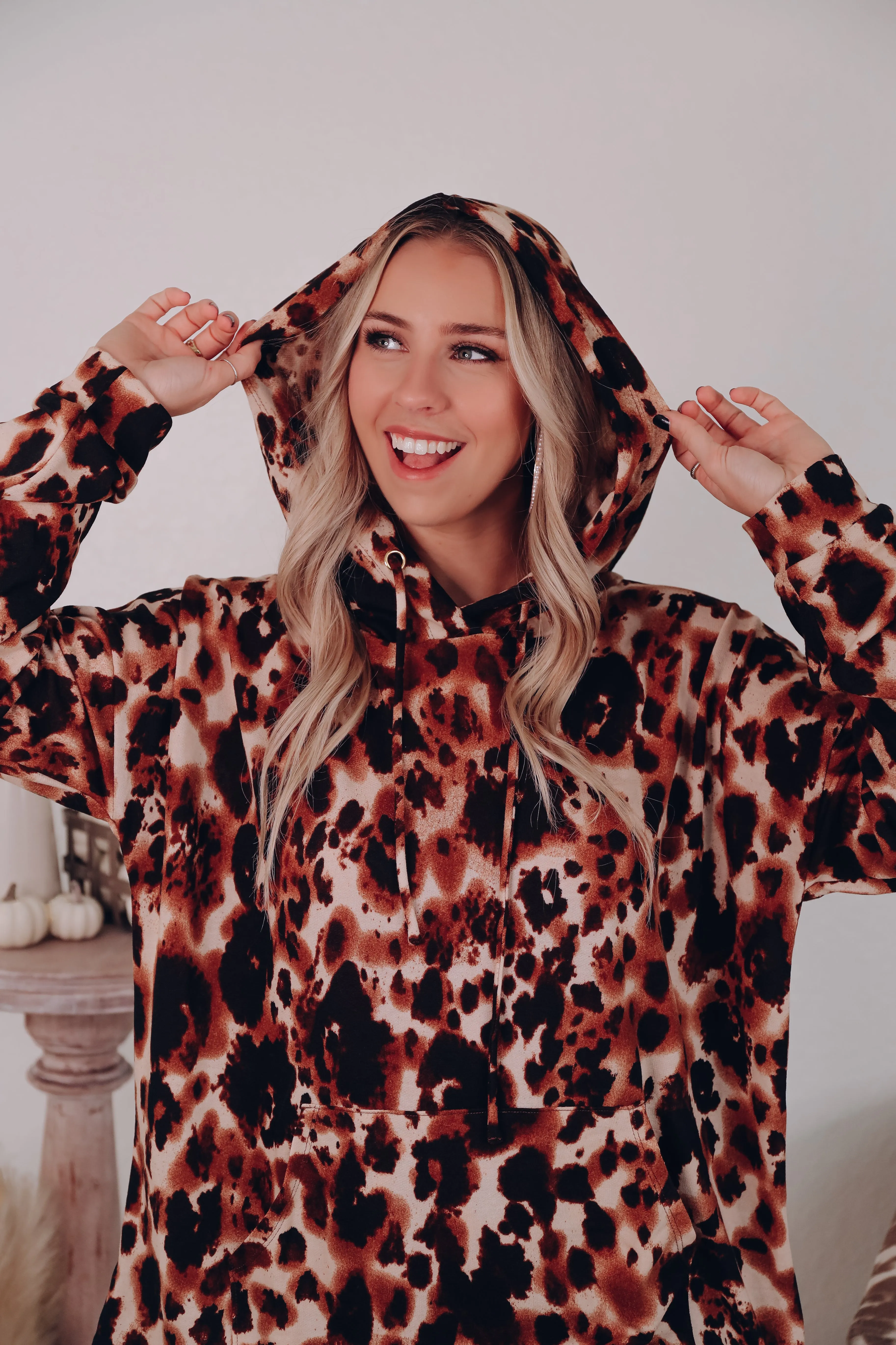 Abstract Leopard Print Hoodie Top