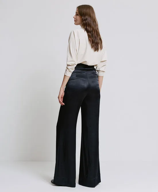 Access Fashion Black Satin Flared Pants