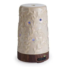 Airome Flourish Medium Ceramic Essential Oil Diffuser|100 mL Humidifying Ultrasonic Aromatherapy Diffuser 8 Colorful LED Lights, Intermittent & Continual Mist, Auto Shut-Off, Cream