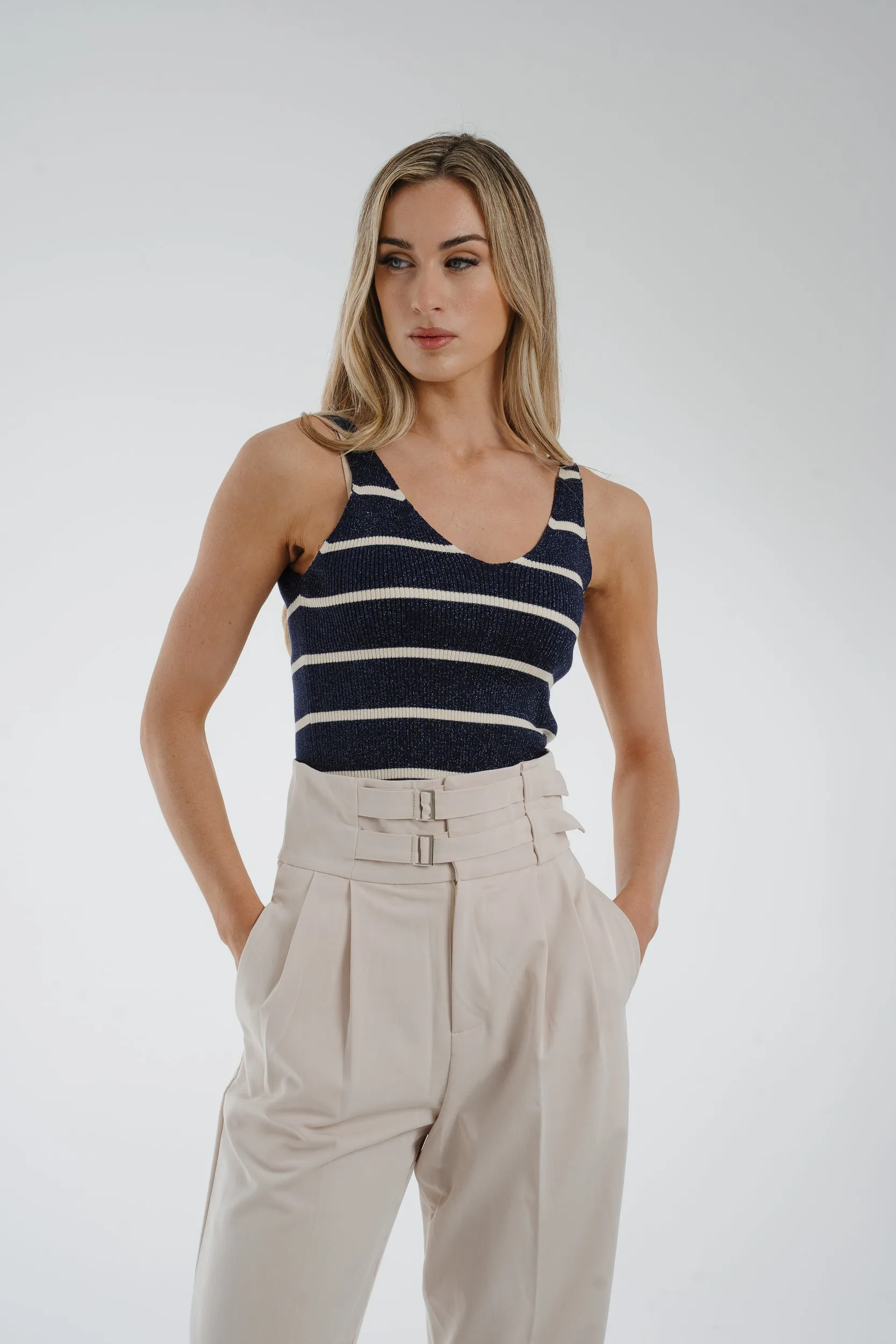 Ally Cream Stripe Vest In Navy