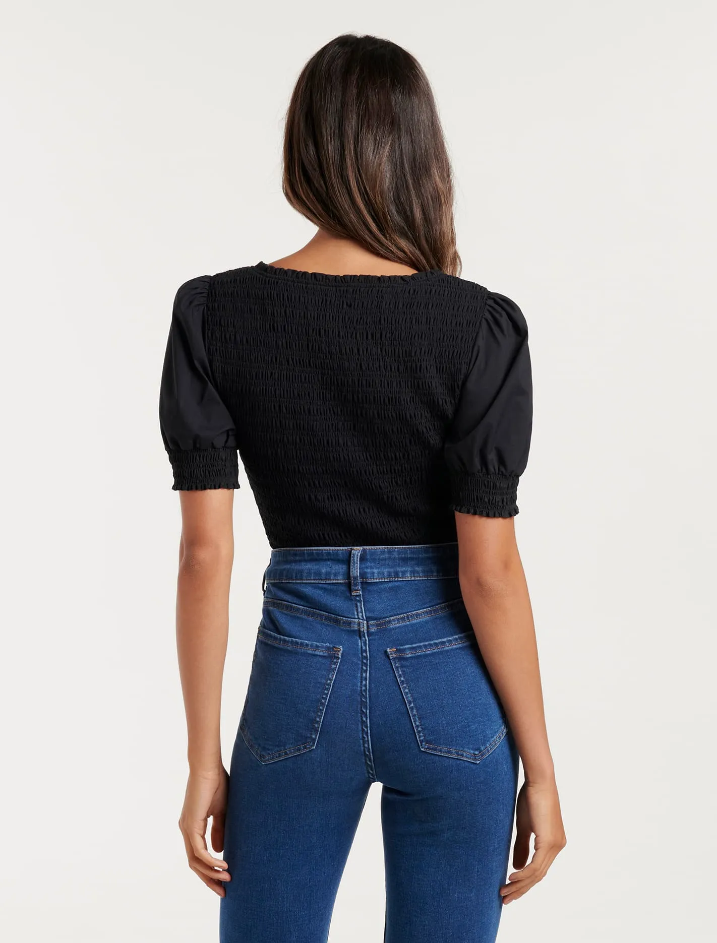 Aria Shirred V-Neck Puff Sleeve Top