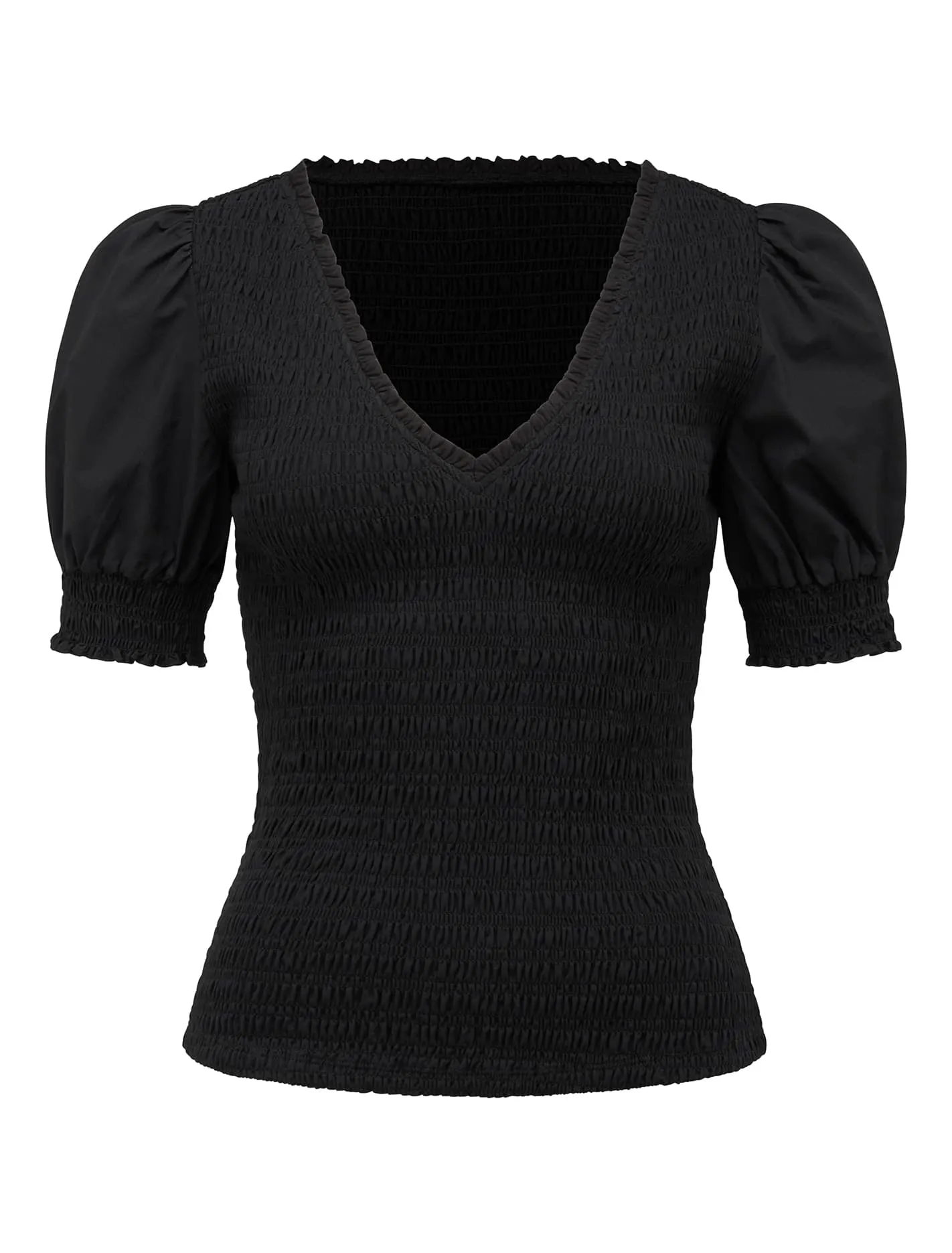 Aria Shirred V-Neck Puff Sleeve Top