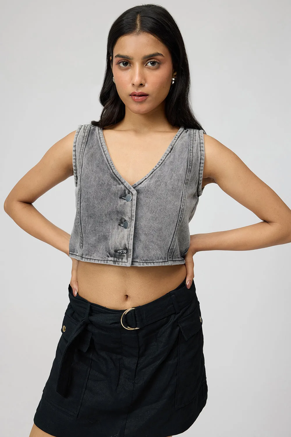 Ash Grey Denim Vest