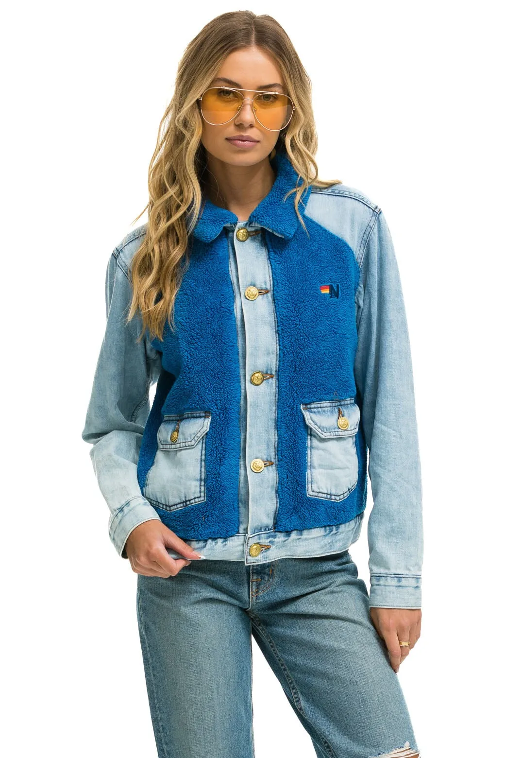 ASPEN SHERPA UNISEX DENIM JACKET - SUPER LIGHT BLUE