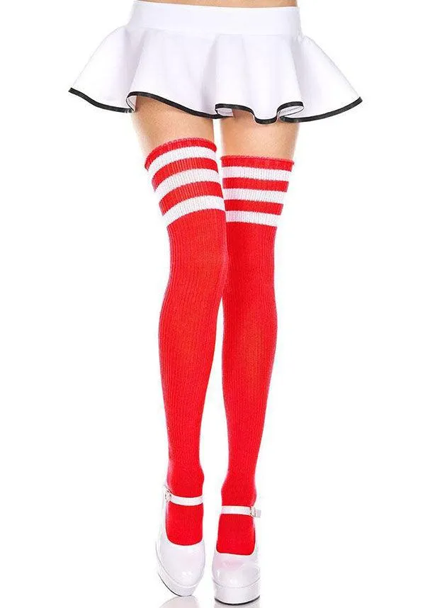 Athletic Striped [Red/White] | THIGH HIGHS