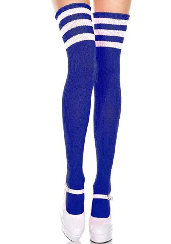 Athletic Striped [Royal Blue/White] | THIGH HIGHS