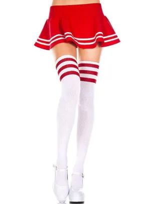 Athletic Striped [White/Red] | THIGH HIGHS