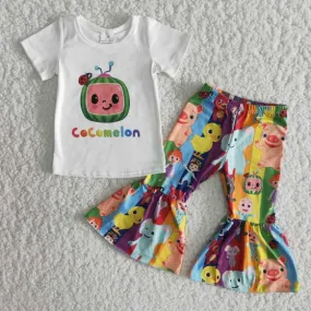 B17-10 Cartoon short sleeve cartoon flared pants set