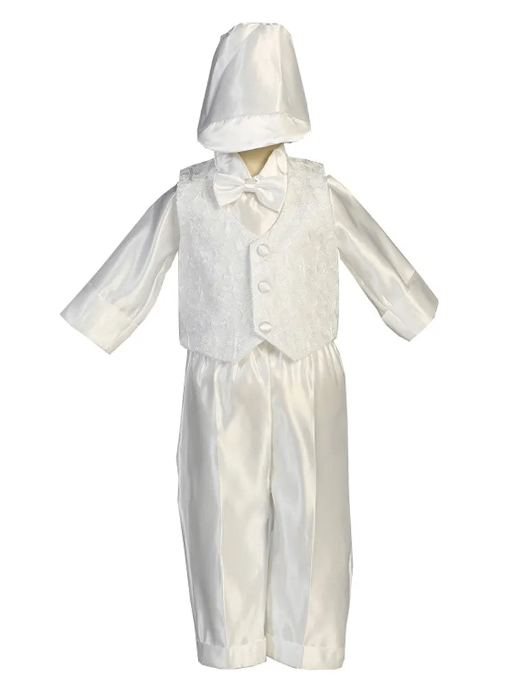 Baby Boys White Embroidered Vest Satin Shirt Pants Christening Set 3-24M