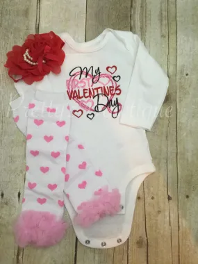 Baby girl my 1st Valentine's Shirt or bodysuit, headband, and legwarmers