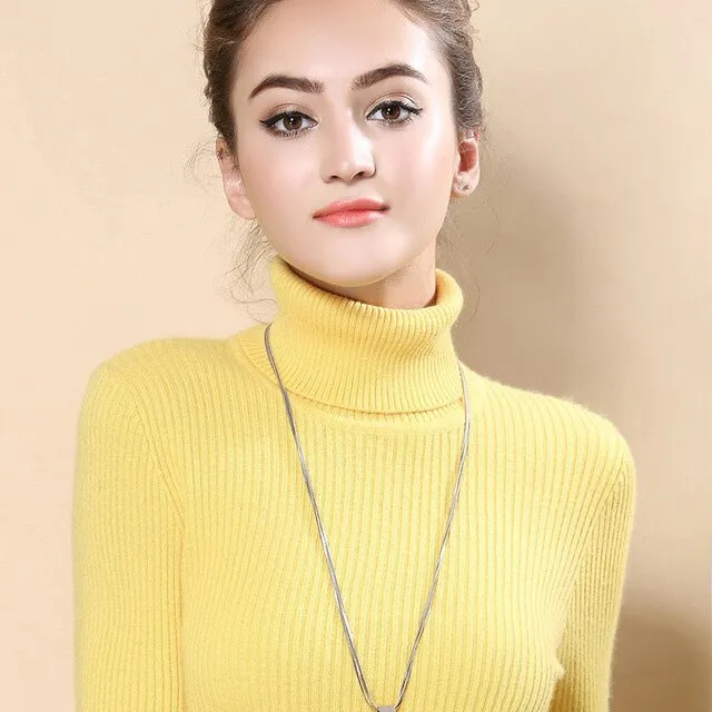 Back To School Jumper Women Turtleneck Sweater Knitwear Thick Winter Women's Turtleneck Pullover Sweater Yellow Sweaters Female 2022