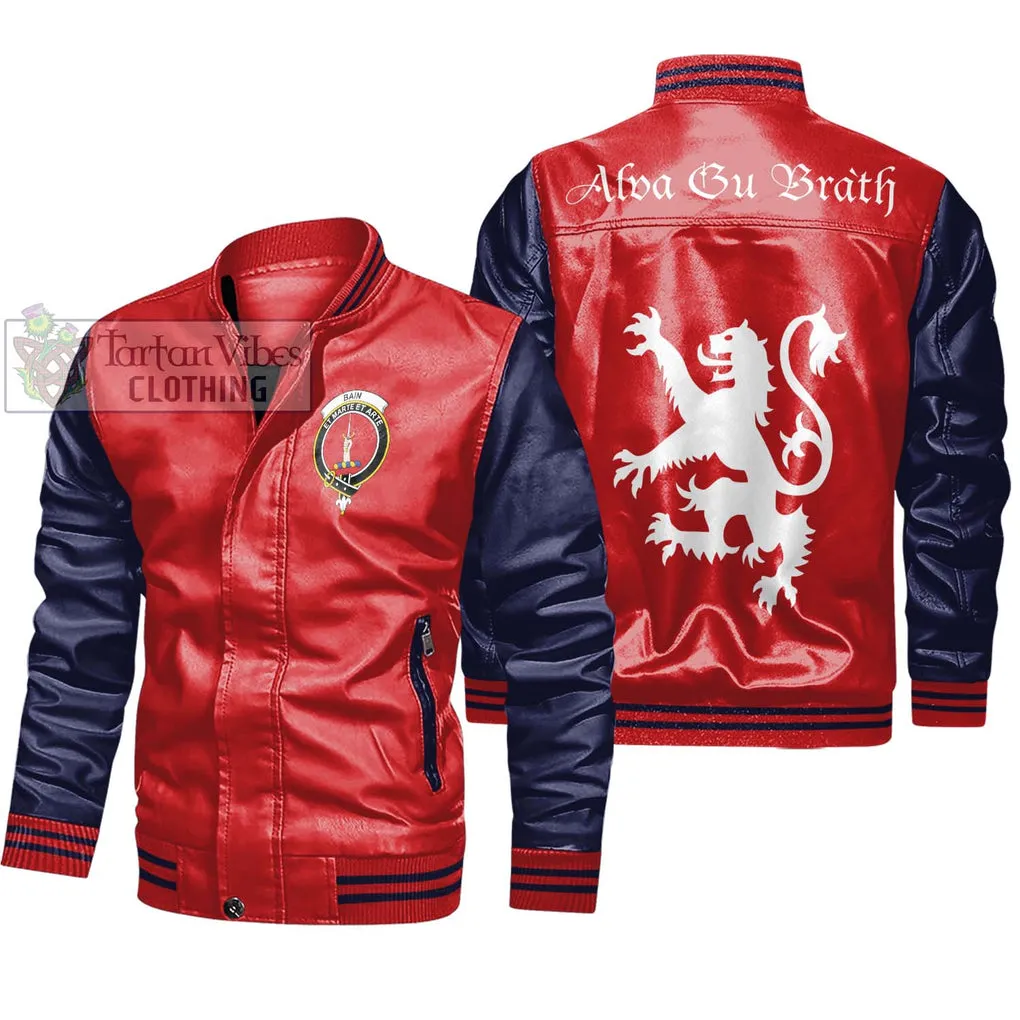 Bain Family Crest Leather Bomber Jacket Lion Rampant Alba Gu Brath Style