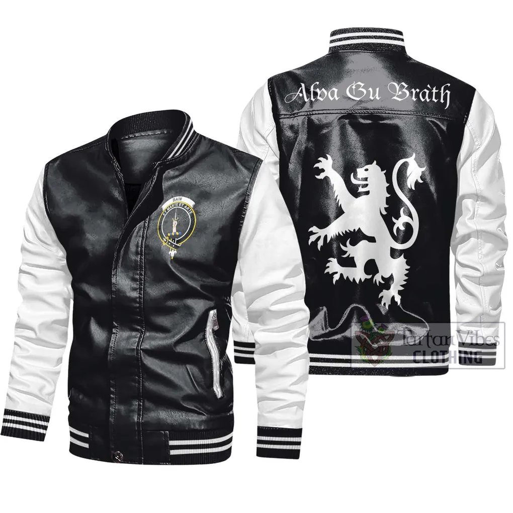 Bain Family Crest Leather Bomber Jacket Lion Rampant Alba Gu Brath Style