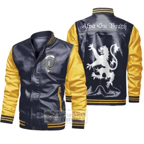 Bain Family Crest Leather Bomber Jacket Lion Rampant Alba Gu Brath Style