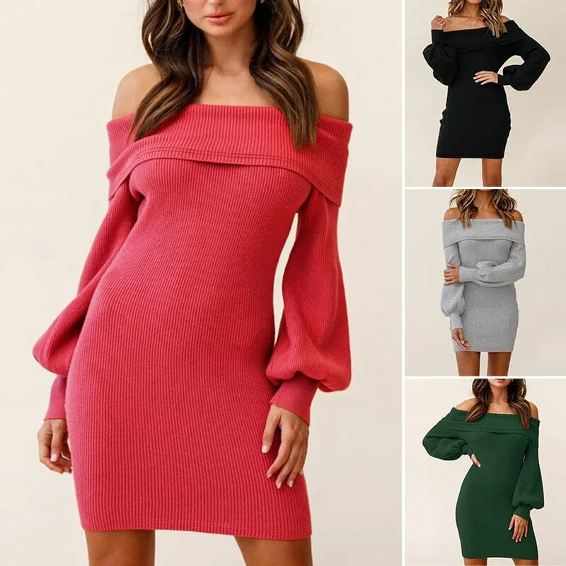 Balloon Sleeve Ribbed Dress