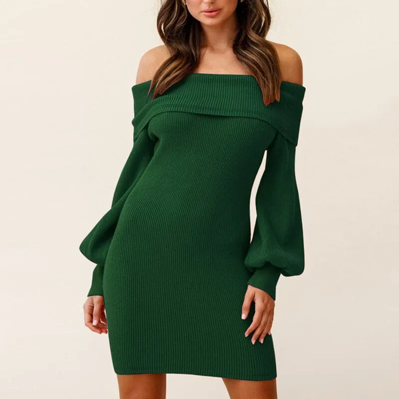 Balloon Sleeve Ribbed Dress