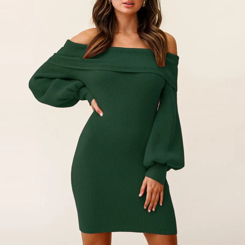 Balloon Sleeve Ribbed Dress