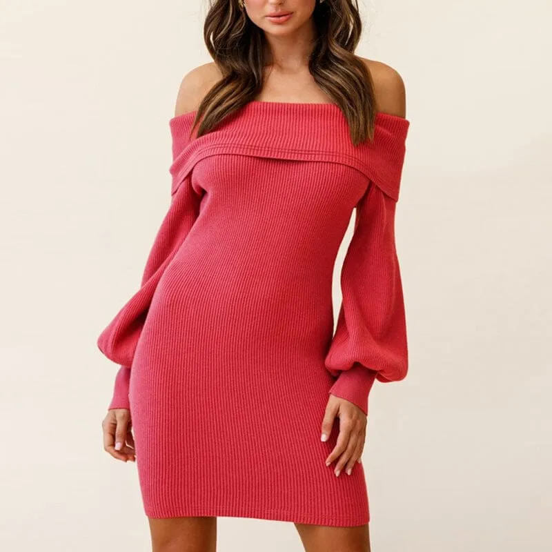 Balloon Sleeve Ribbed Dress