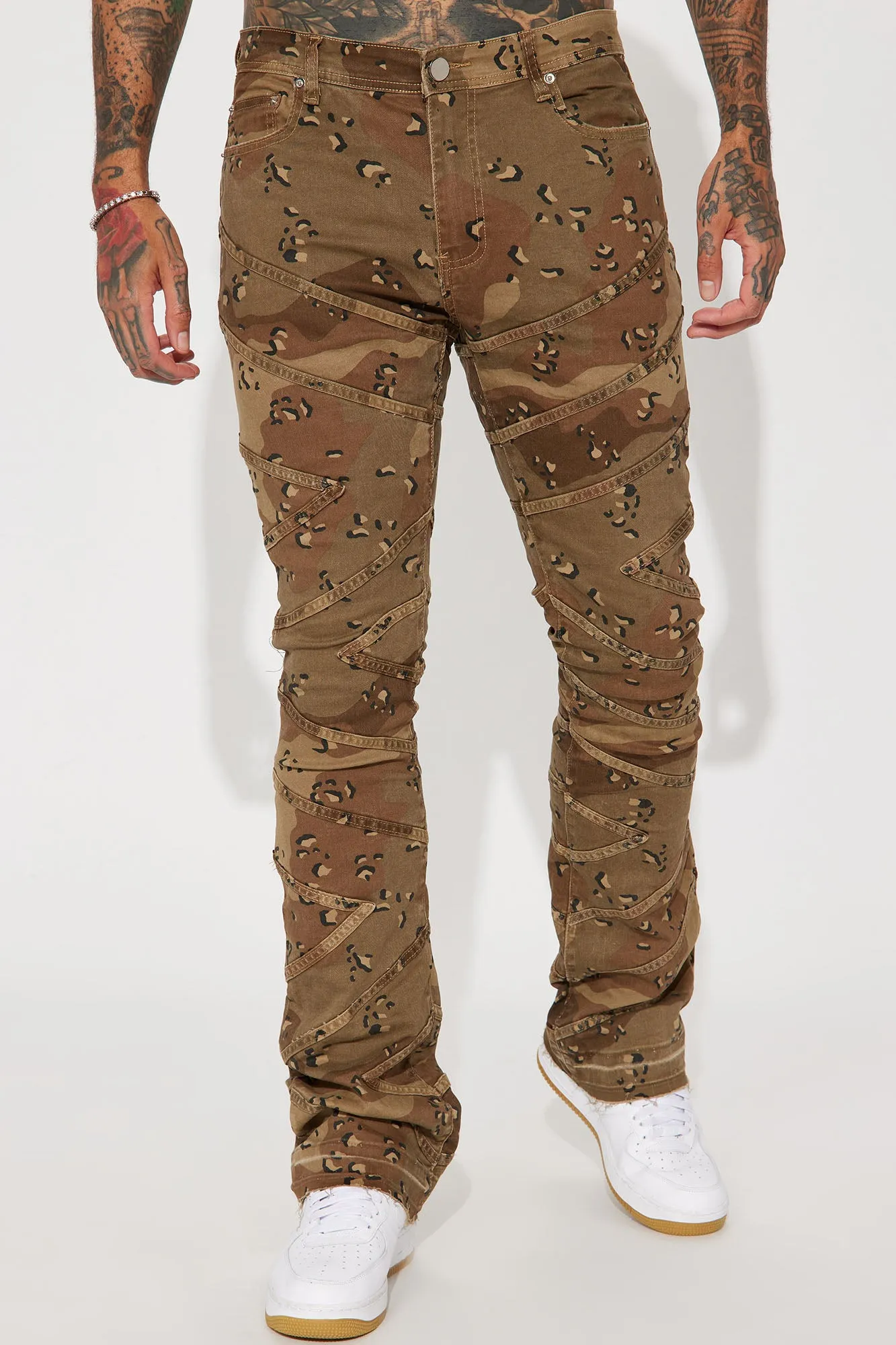 Be Chill Stacked Skinny Flare Pants - Brown/combo