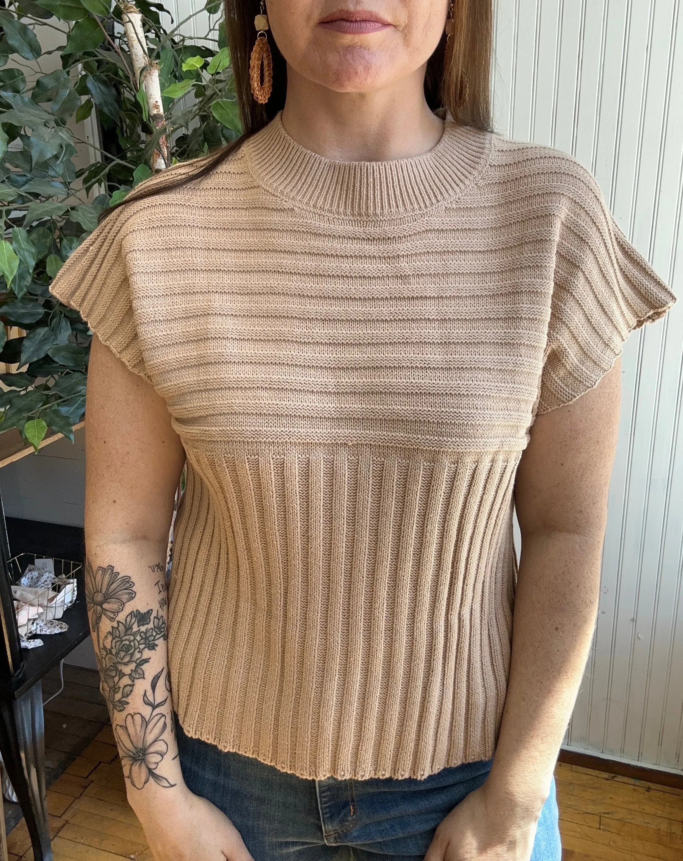 Beige Short Sleeve Sweater