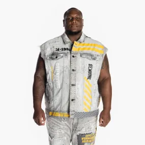 Big and Tall Utility Fashion Denim Vest - Frost Grey