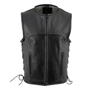 Black Advanced Collarless Leather Motorcycle Vest