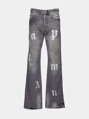 Black Loose Fit Jeans with Logo Print