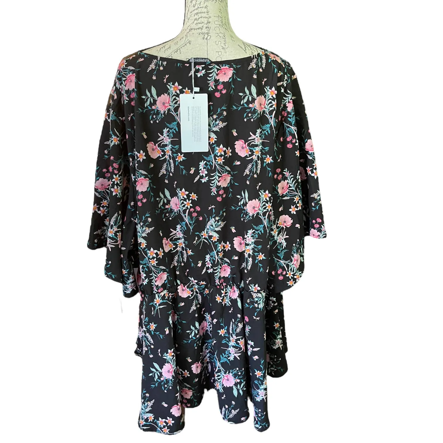 Bloomchic Black With Pink Floral Print Shirt Size 30 NEW