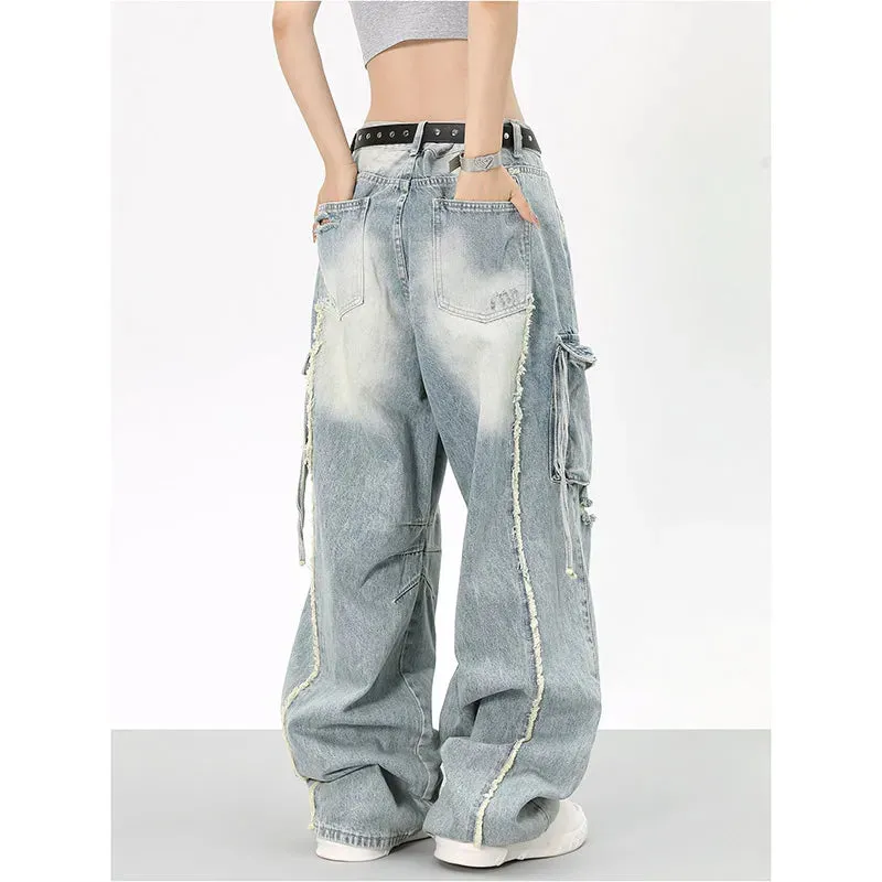 Blue High Waist Fashion Streetwear Wide Leg Vintage Straight Baggy Denim Jeans