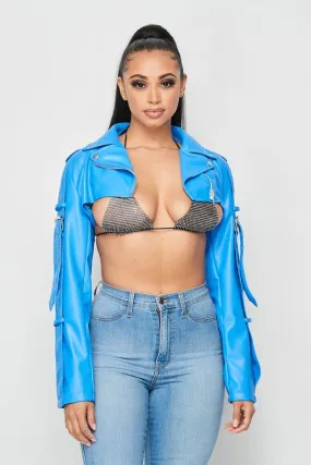 Blue Motorcycle Crop Jacket