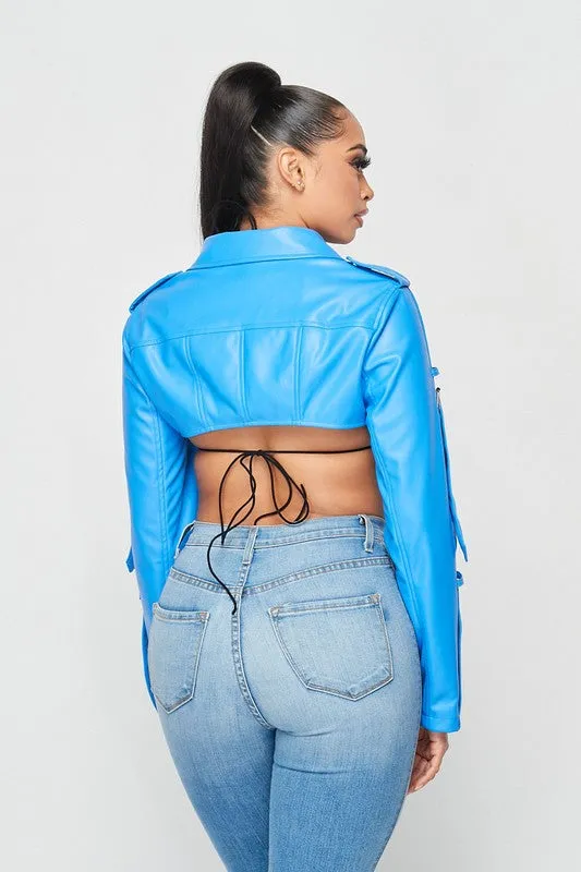 Blue Motorcycle Crop Jacket