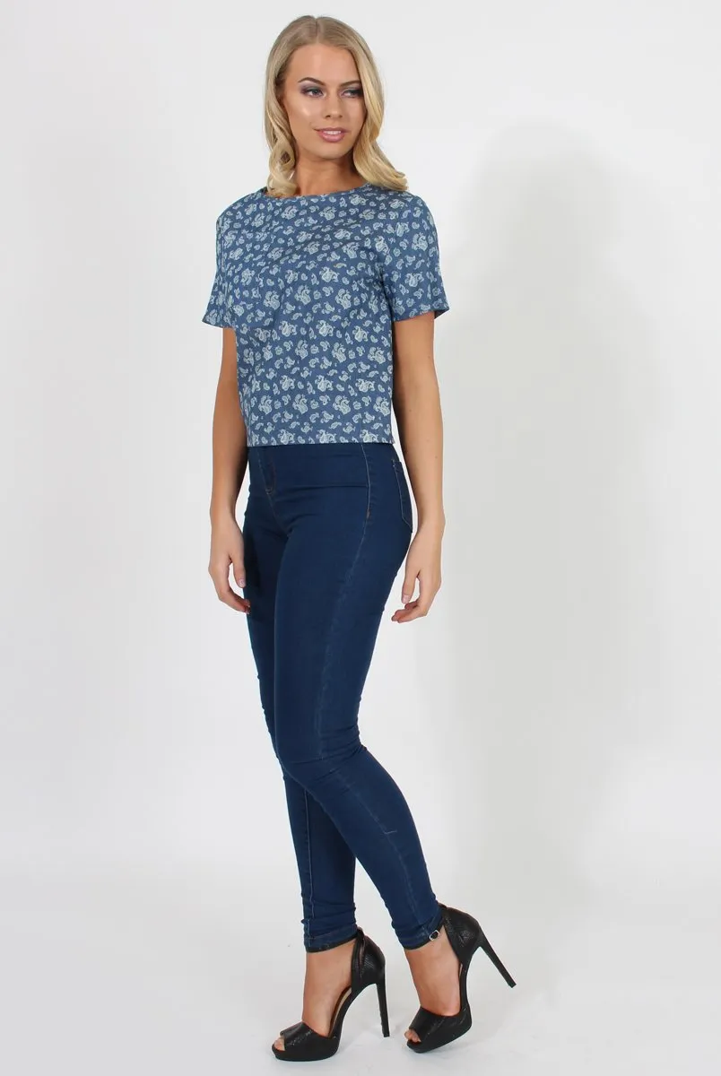 Blue Paisley Print Top - Matilda