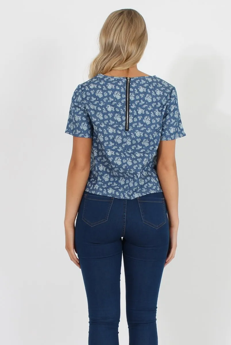 Blue Paisley Print Top - Matilda