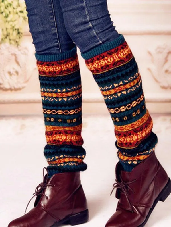 Bohemia Knit Leg Warmers Knitted Over Knee-high Stocking