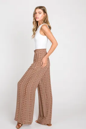 Boho print wide leg pants with elastic waistband