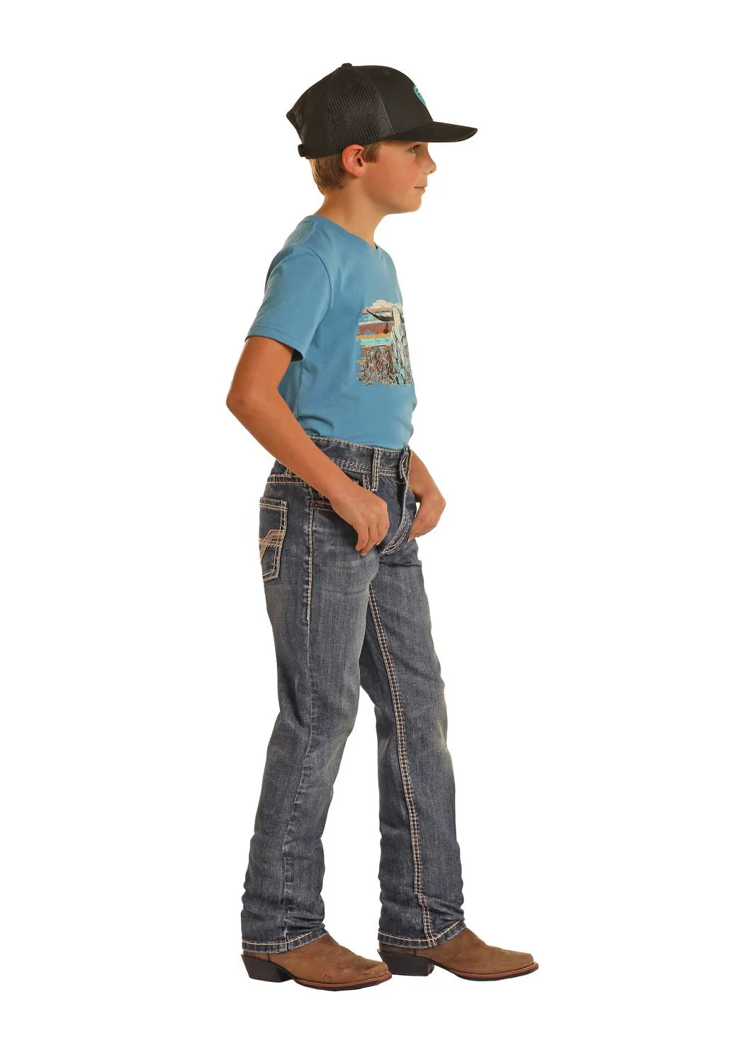 Boy's Rock & Roll Two Tone Rope Stitch Boot Cut Jean