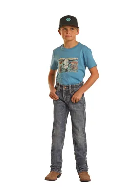 Boy's Rock & Roll Two Tone Rope Stitch Boot Cut Jean