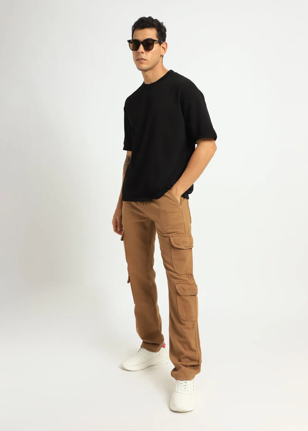 Brown Double Pocket Cargo Denim