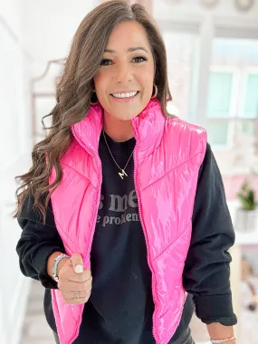 Bubble Gum Pop Pink Quilted Vest