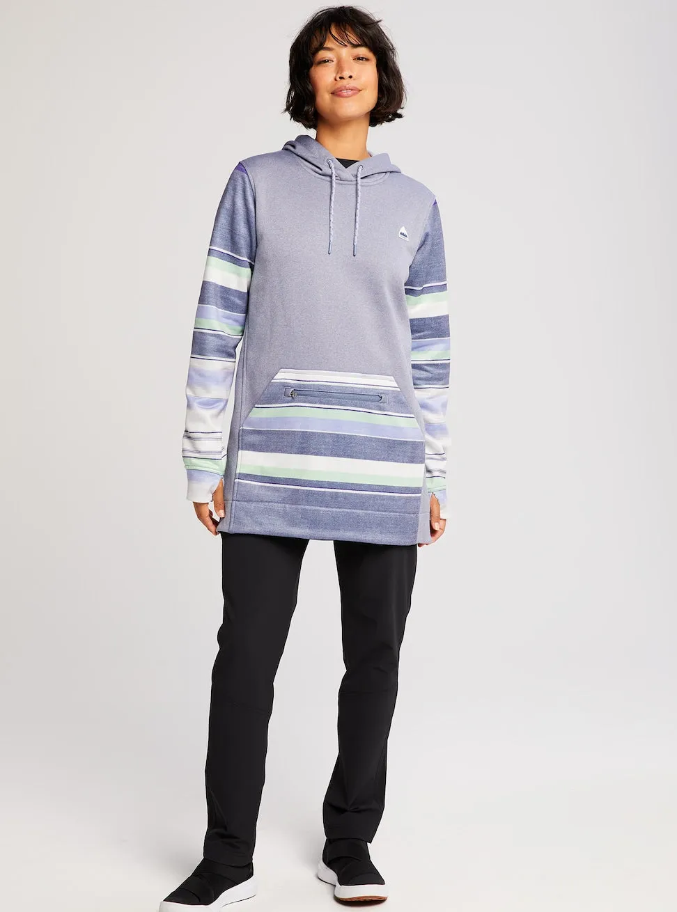 Burton Oak Long Pull Over Hoodie l Womens Folkstone Grey Heather / Folkstone Blanket Stripe