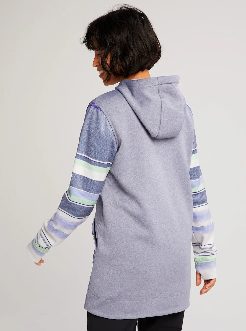 Burton Oak Long Pull Over Hoodie l Womens Folkstone Grey Heather / Folkstone Blanket Stripe