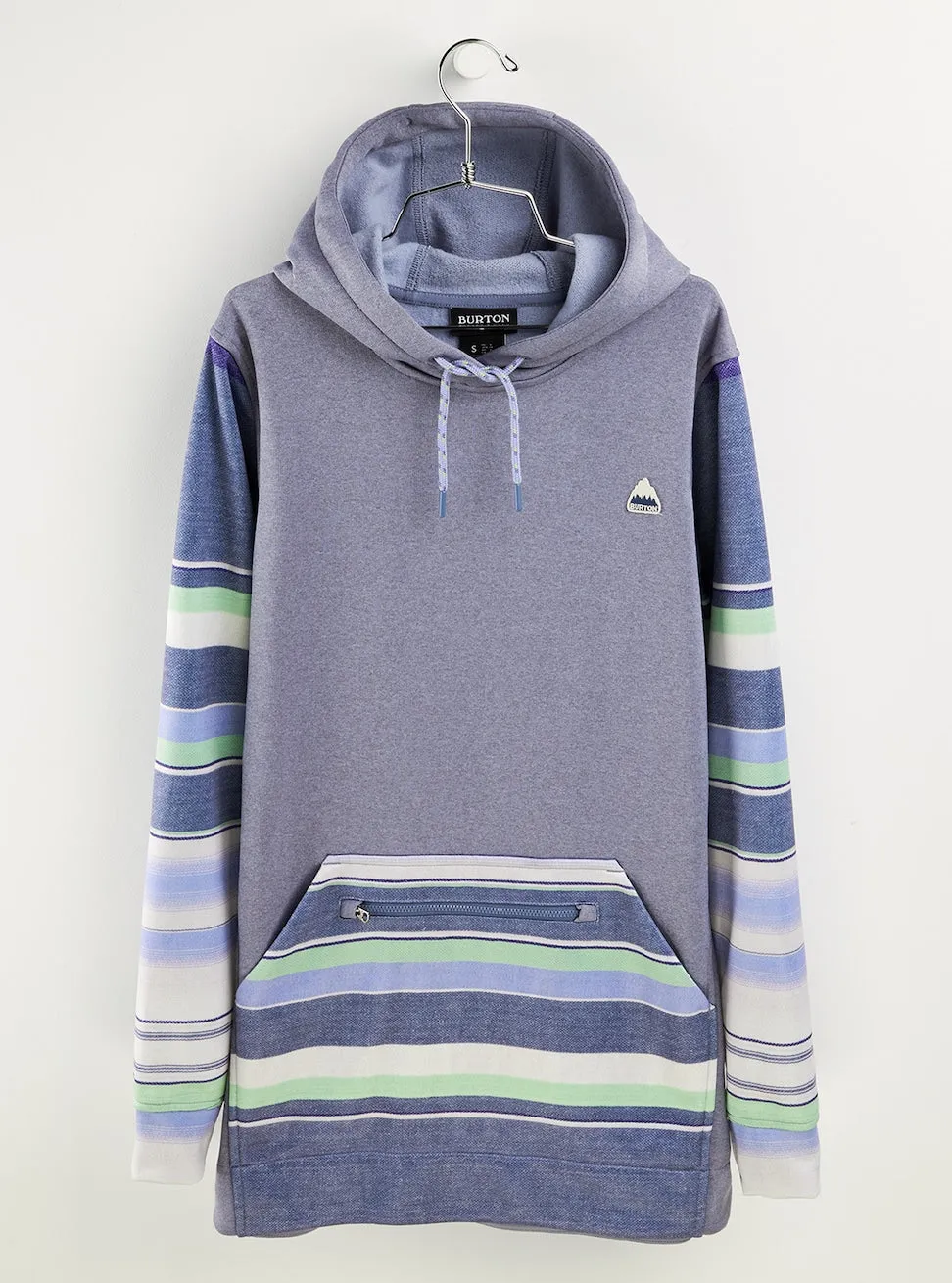 Burton Oak Long Pull Over Hoodie l Womens Folkstone Grey Heather / Folkstone Blanket Stripe